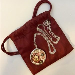 Sterling Silver Framed English China Necklace